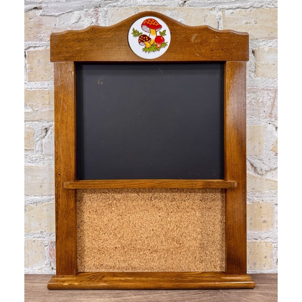 Vintage Sears Merry Mushroom Wall Organizer Chalkboard Cork Board 20x15 1970s